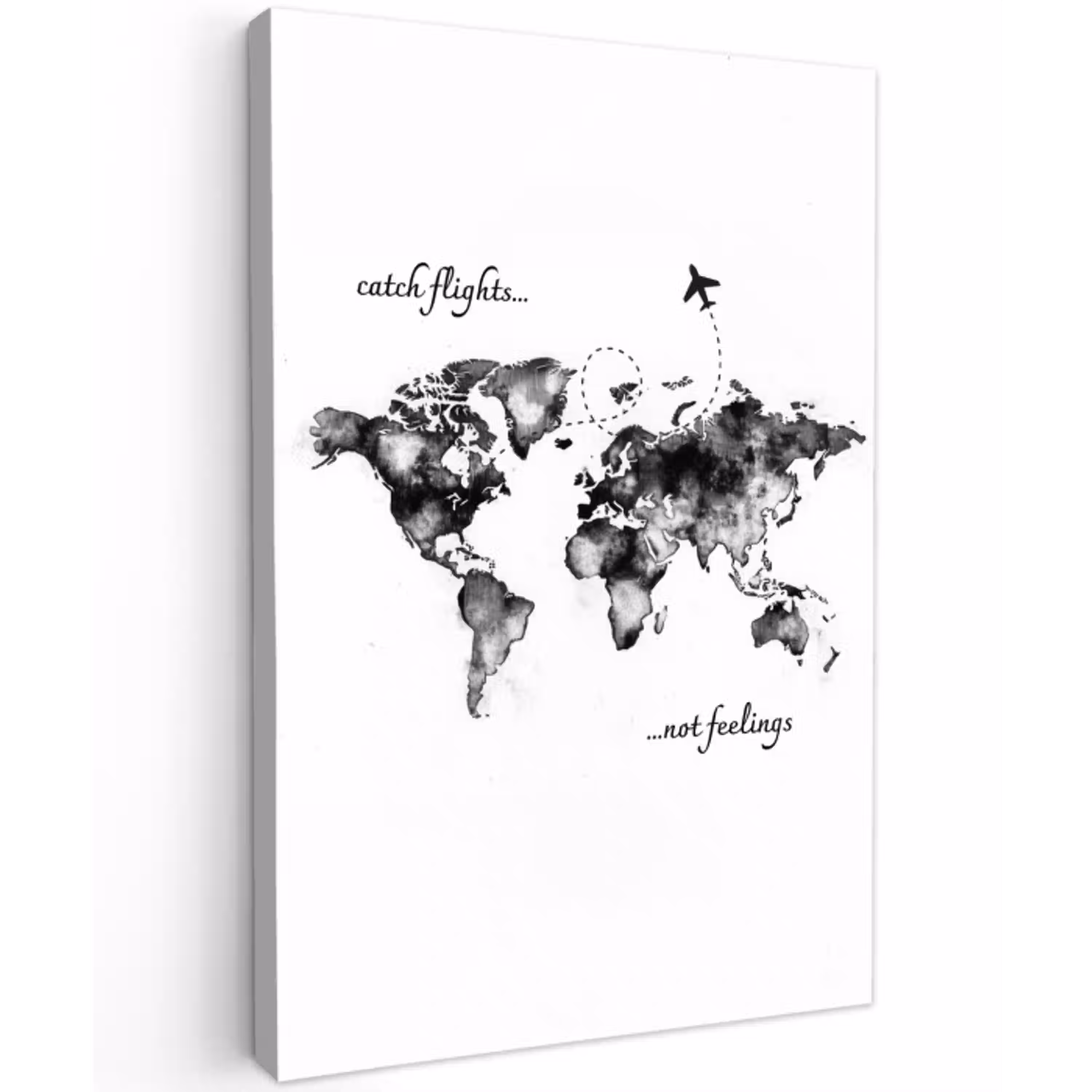Zwart - Quote - Wereldkaart - Vliegen Tuinposter op houten frame 2 cm dik middel -3d