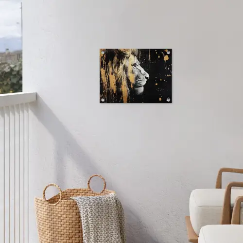 Portret - Leeuw - Abstract - Goud tuinposter los doek klein -sfeer8