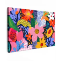 Kleurrijk - Bloemen - Abstract - Stippen Tuinposter op houten frame 2 cm dik klein -3d