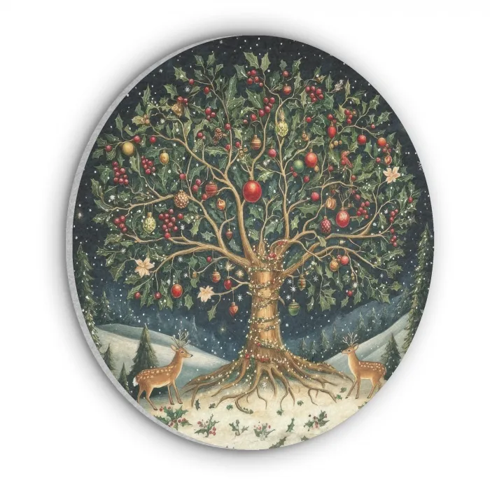 Feestboom - Winterhemel - Kleurrijk Akoestische PET Vilt - Rond klein -3d