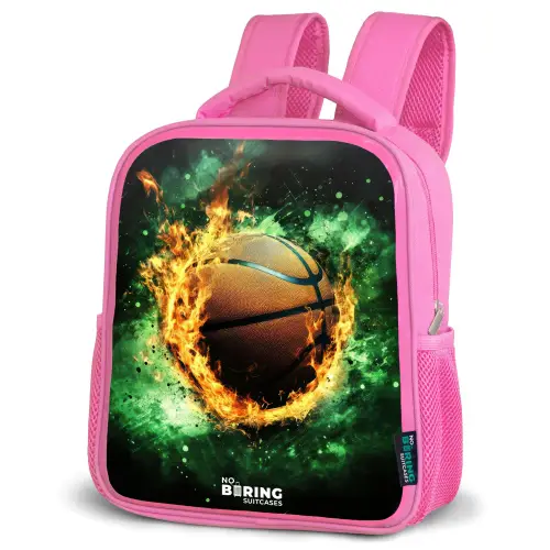 Basketbal in vlammen en explosieve energie Kinderrugzak - Roze middel -schuin