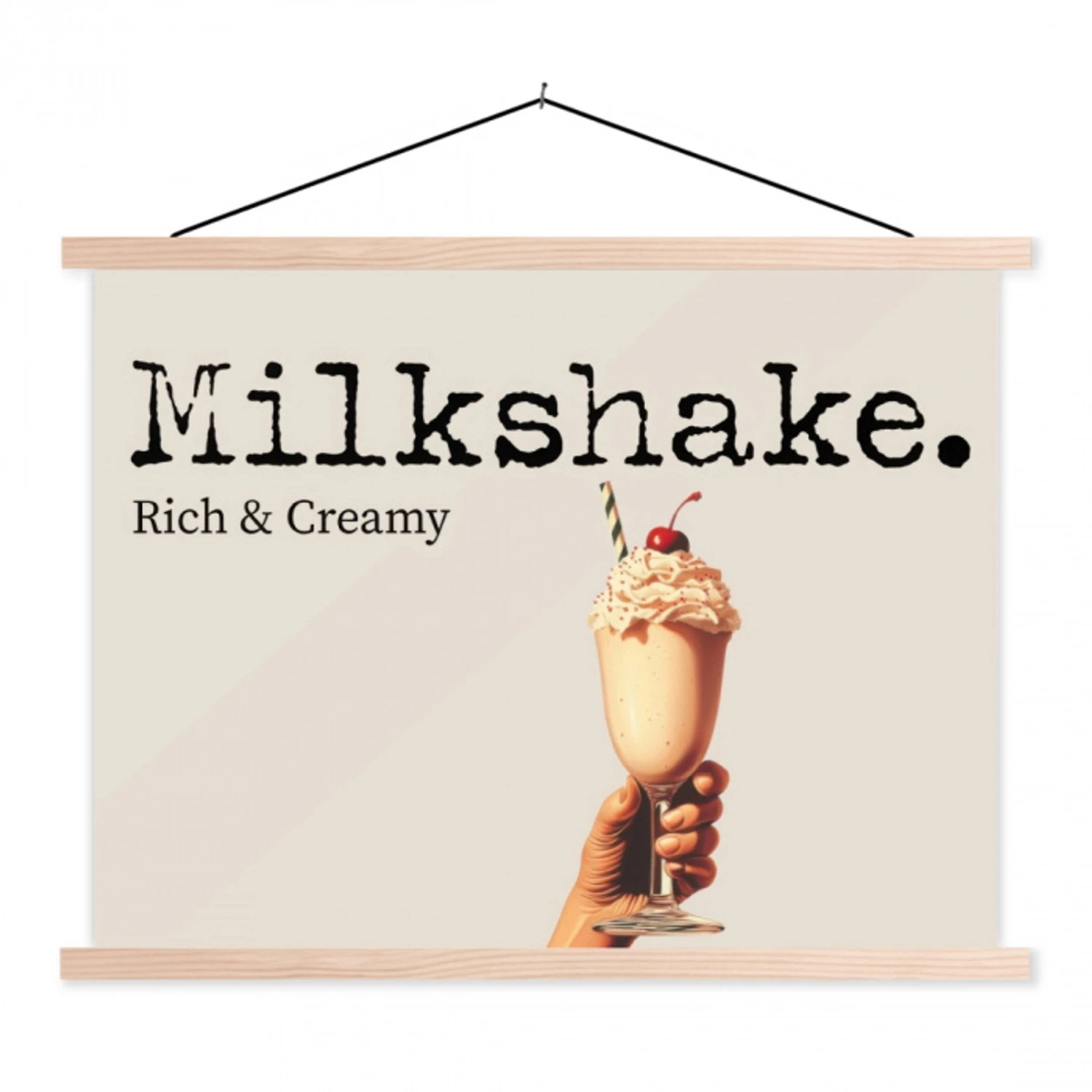 Milkshake - Kers - Rietje textielposter latten blank klein -3d