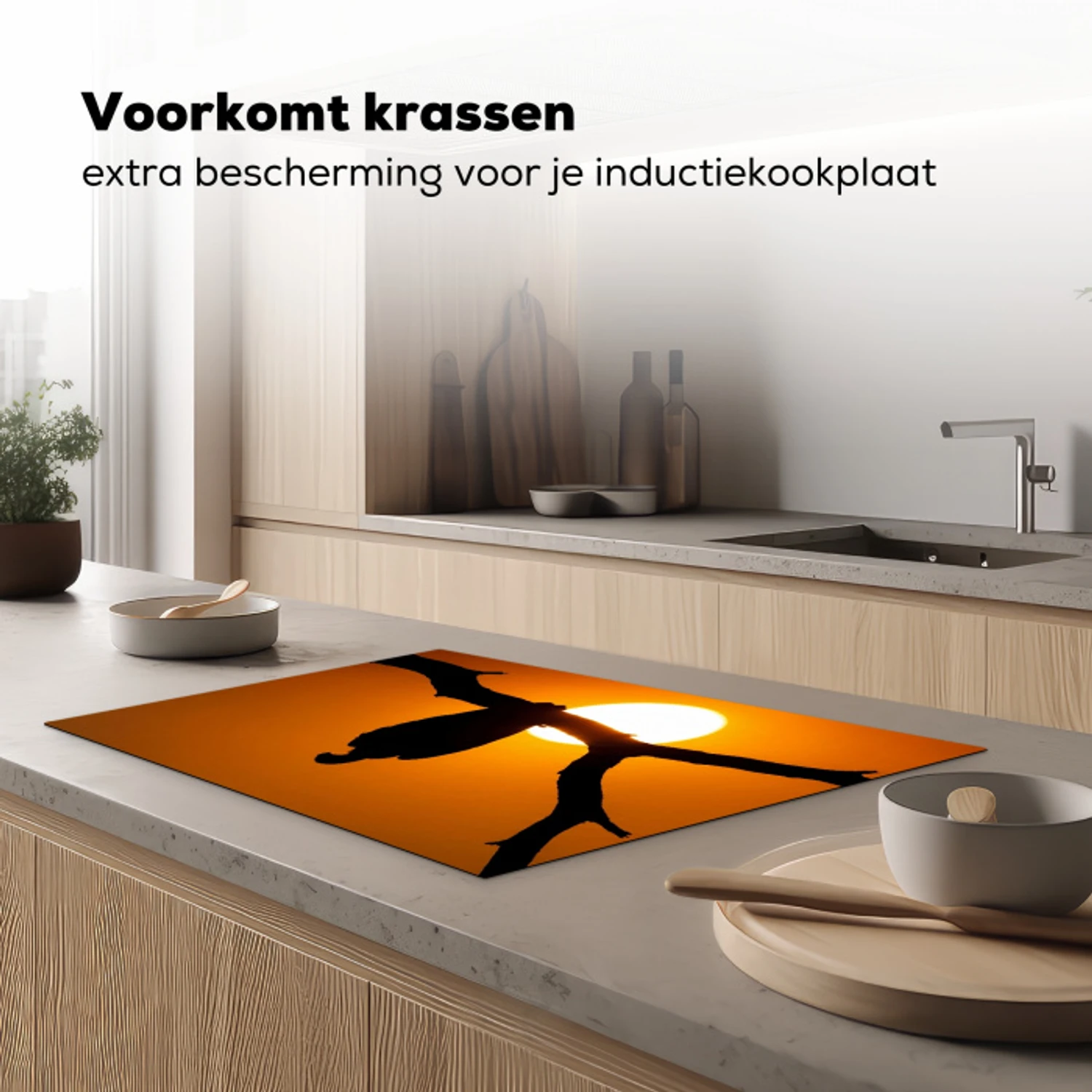Gier - Tak - Zon - Oranje Inductie beschermer vinyl 3mm klein -sfeer1