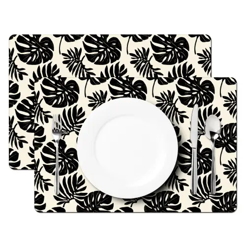 Modern - Monstera - Zwart Placemat vinyl groot 368 -zzsfeer2_Kitchenyeah-website