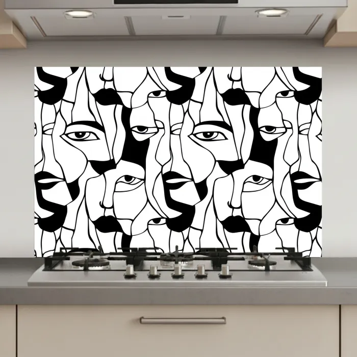Lijnen - Gezichten - Zwart - Wit keuken achterwand spatscherm klein 900 -3d_website