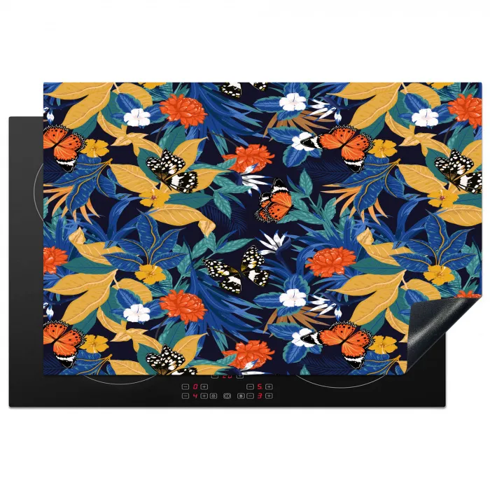 Zomer - Vlinder - Marineblauw - Blauw Inductie beschermer vinyl 3mm klein 276 -3d