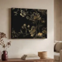 Bloemen - Zwart - Goud - Line art Textielframe zwart klein -sfeer3