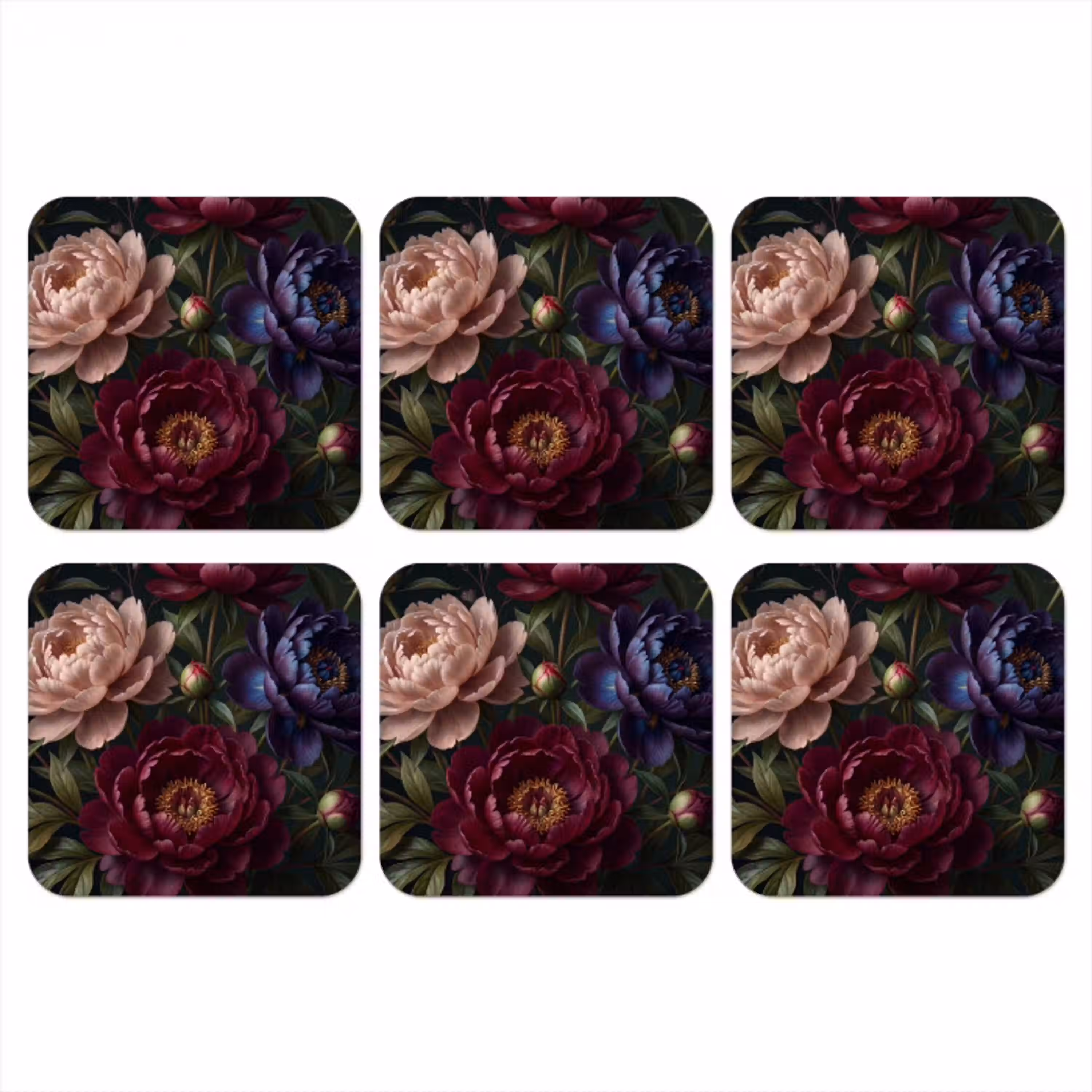 Bloemen - Boeket - Natuur - Modern - Donker onderzetter kurk middel -3d