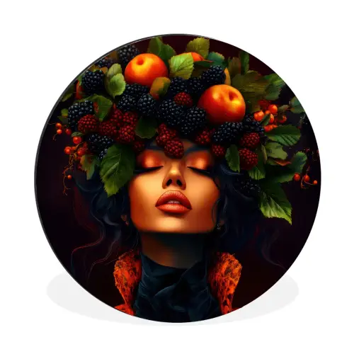 Vrouw - Zwart - Bessen - Bramen - Appels Wandcirkel aluminium klein -3d
