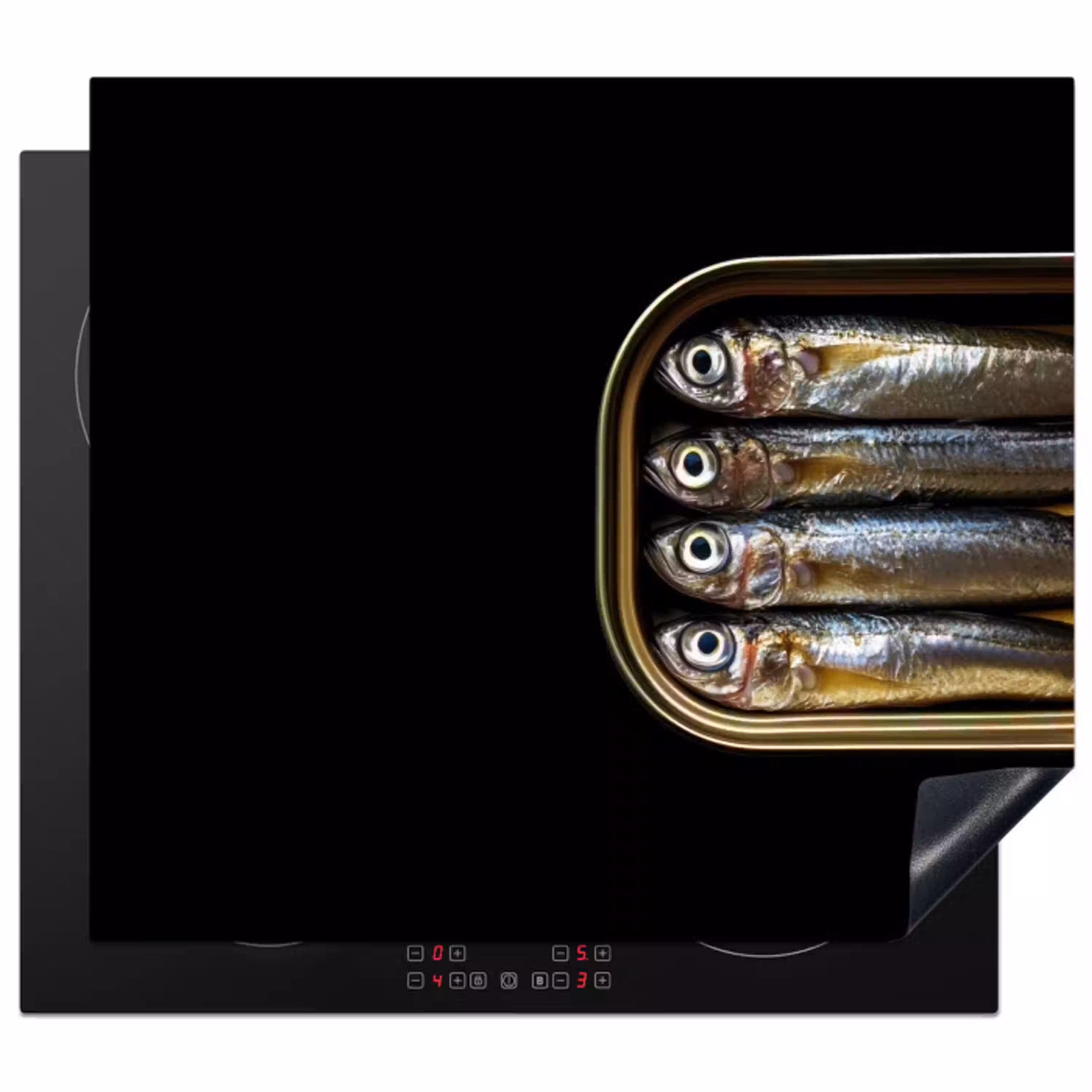 Sardines - Blik - Zwart - Vissen Inductie beschermer vinyl 3mm middel -3d