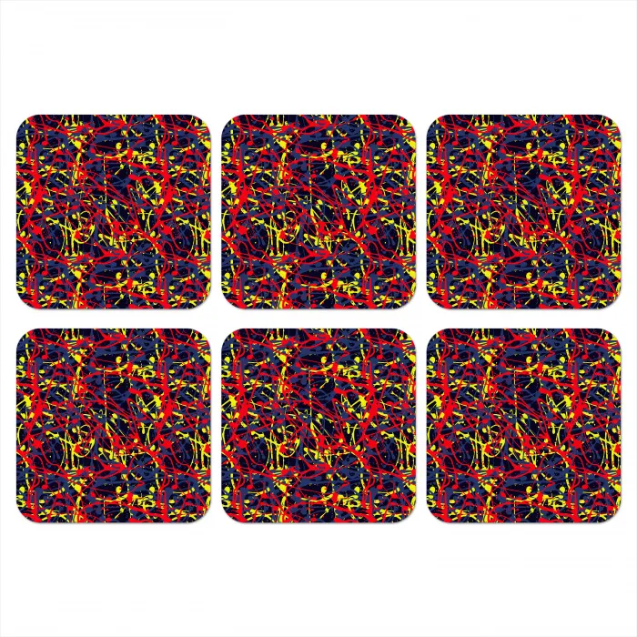 Waterverf - Rood - Geel onderzetter kurk middel 366 -3d