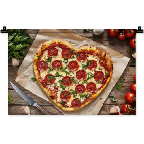 Pizza - Hart - Pepperoni - Tomaat Wandkleed katoen klein -zz3d