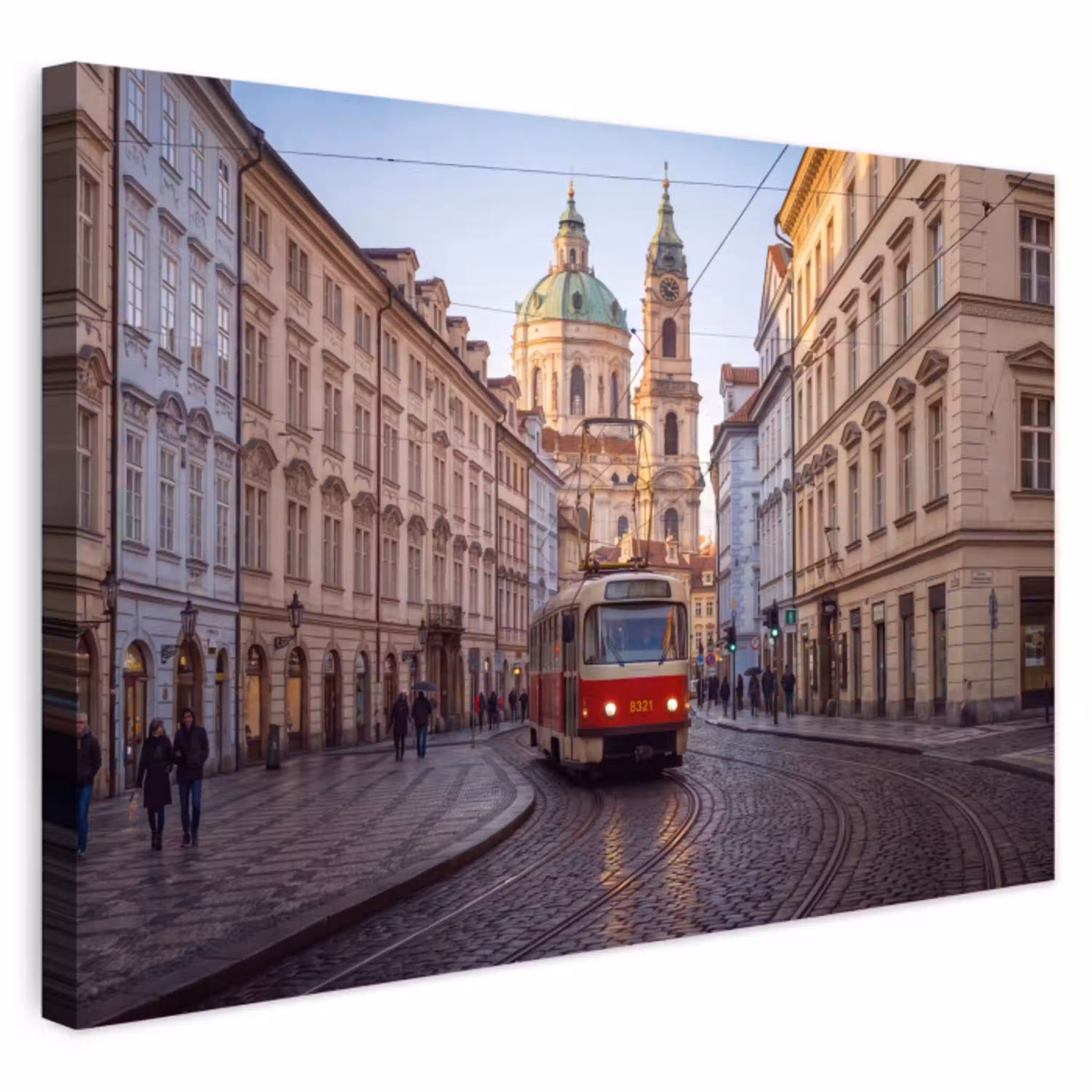 Tram - Straat - Stadsgezicht - Klassiek - Rood Tuinposter op houten frame 2 cm dik klein -3d