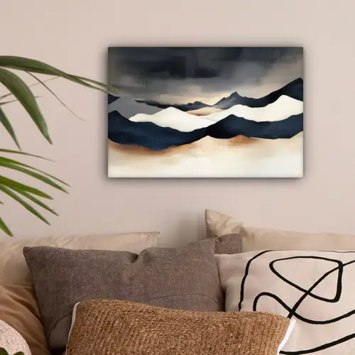 Bergen - Donkerblauw - Landschap canvas 2cm klein -sfeer1