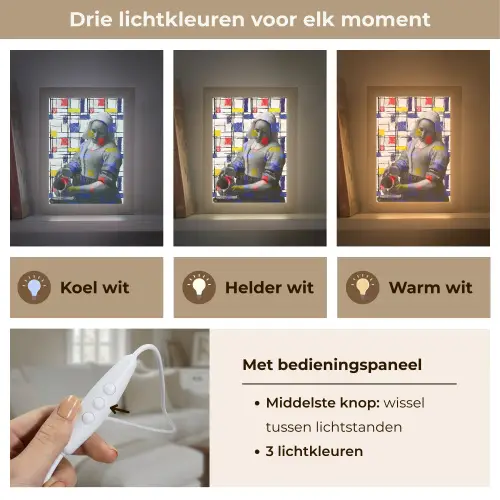 Melkmeisje - Mondriaan - Collage Light Box met kabel (Tafellamp) klein -USP_lichtkleurNL