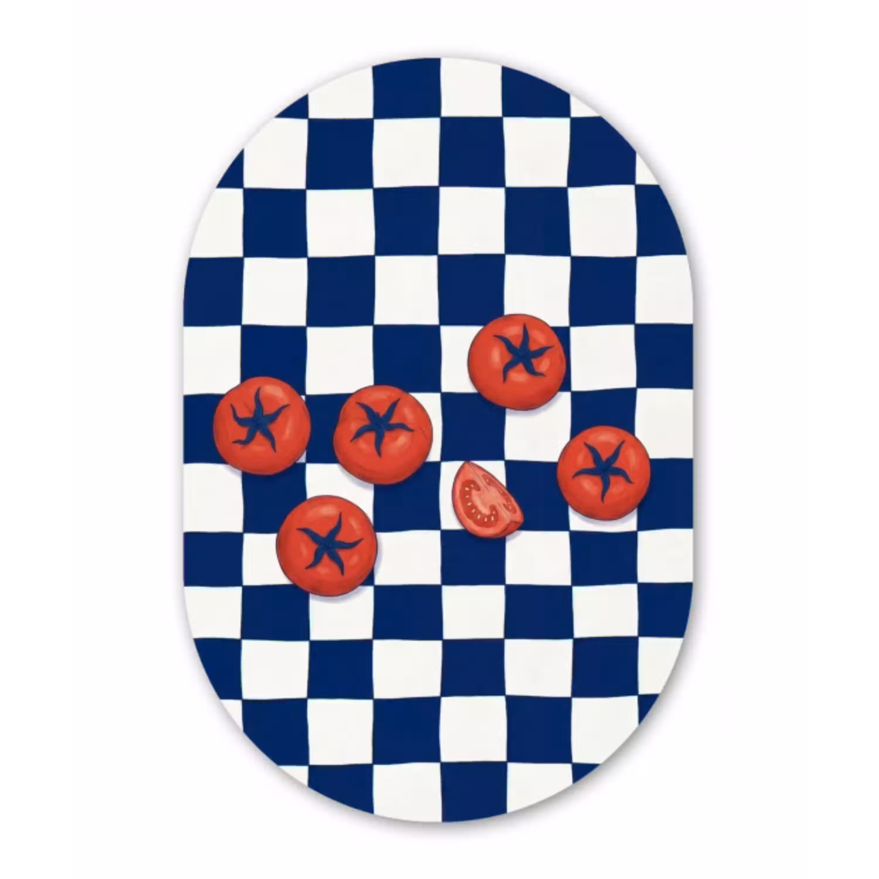 Eten - Tomaten - Keuken - Illustratie - Rood-Blauw Wandcirkel Ovaal Forex klein -3d