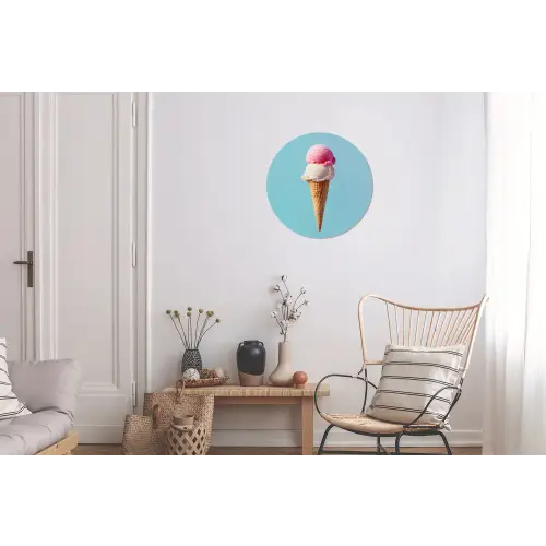 Bolletjes - Schepijs - Hoorntje - Blauw Wandcirkel aluminium klein -woonkamer