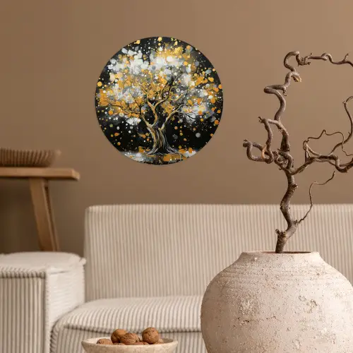 Boom - Zwart - Goud - Wit - Modern Wandcirkel behangsticker klein -sfeer1