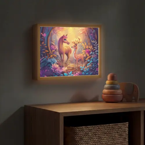 Paard - Hert - Sprookjesbos - Paars Light Box met batterij (Wandlamp kind) middel -sfeer5_kind