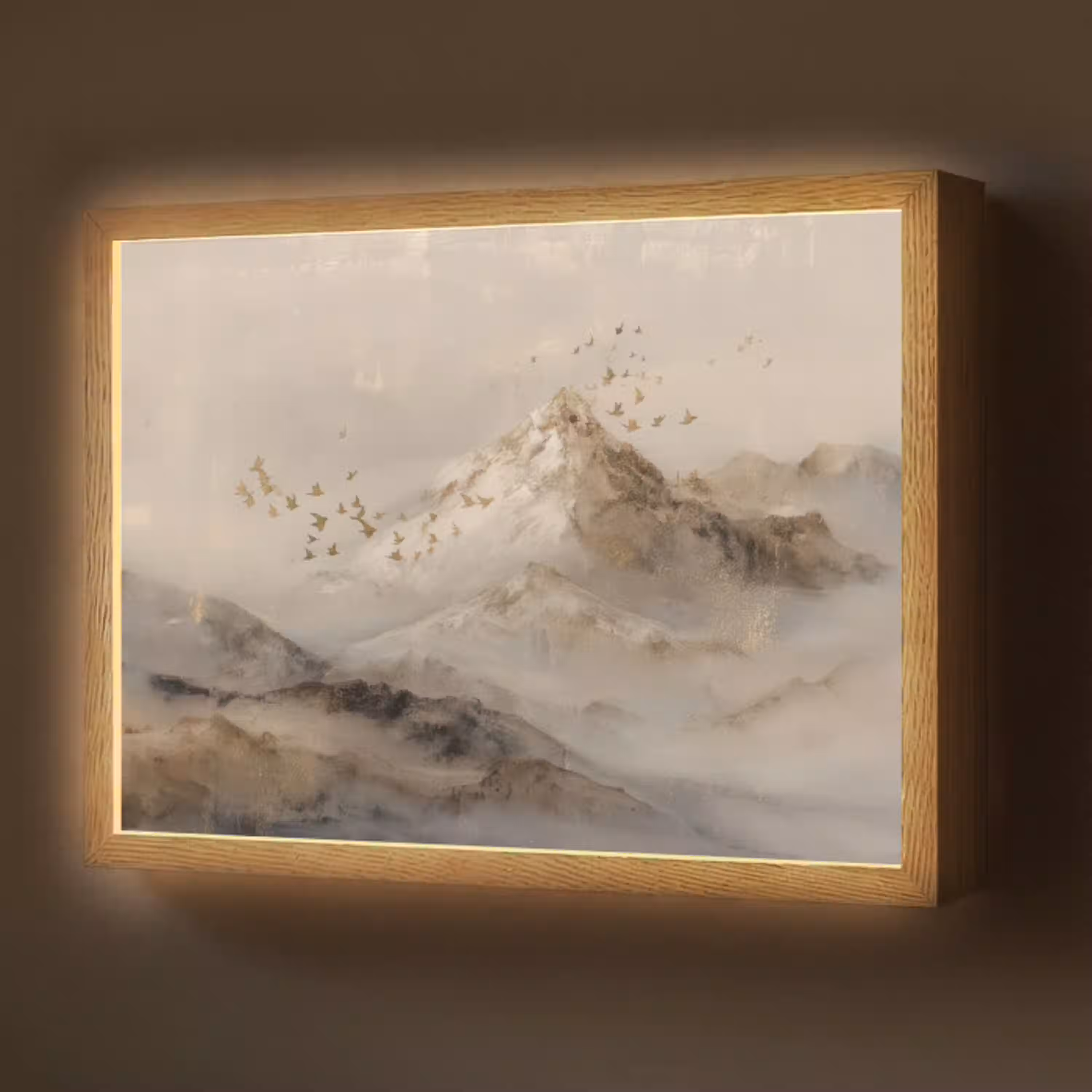 Berglandschap - Mist  - Penseelstreken Light Box met batterij (Wandlamp) middel -z3d_website