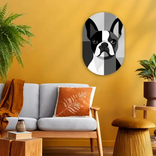 Buldog - Zwart - Abstract - Vlakken Wandcirkel Ovaal Forex klein -sfeer4