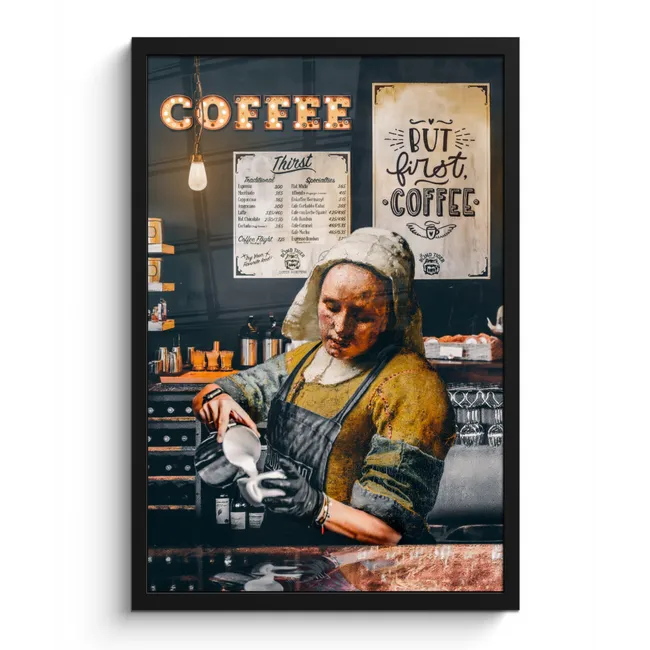 Bilder mit Rahmen - Milchmädchen - Barista - Kaffee - Vintage - Kunst - Abstrakt - Malerei - Alte Meister