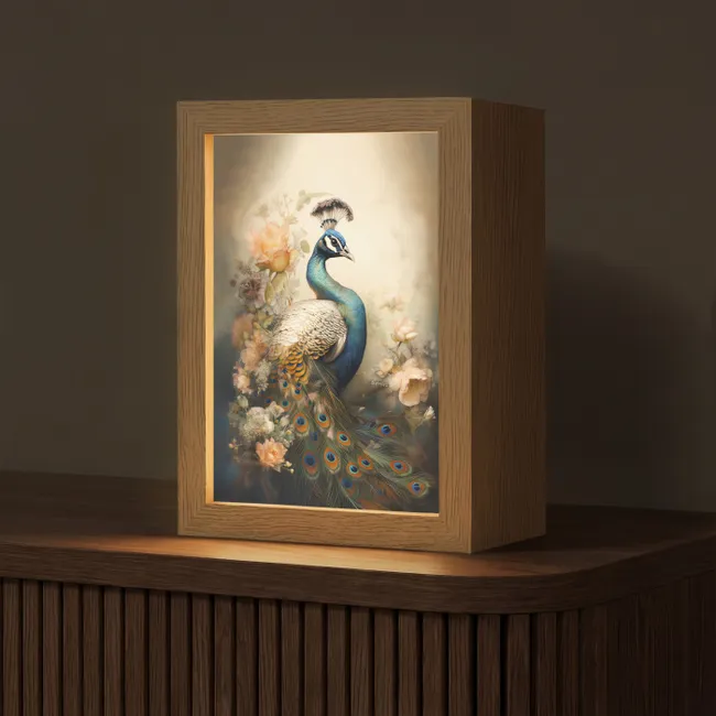Table Lamp - Peacock - Peacock feathers - Flowers - Birds - Botanical