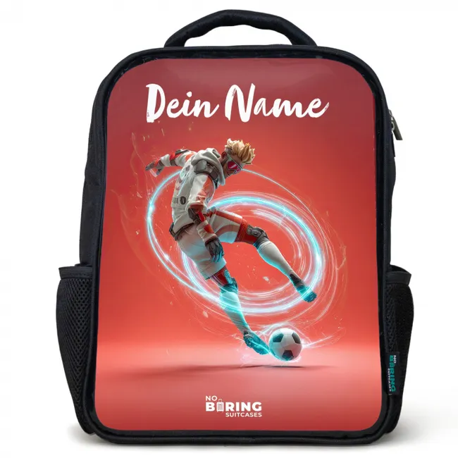 Voetballer - Bal - Lichtcirkel - Rood Rugzak - Zwart middel -3d