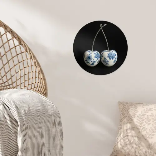 Kersen - Delfts blauw - Fruit Wandcirkel behangsticker klein -sfeer4