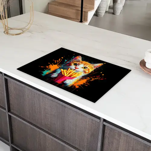 Kat - Eten - Patat - Graffiti - Abstract Inductie beschermer vinyl 3mm klein -sfeer8