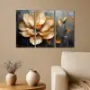 Bloem - Goud - Abstract - Verf Canvas - Meerluiken 3 luik klein -sfeer1