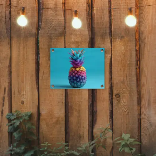 Ananas - Regenboog - Blauw - Popart tuinposter los doek klein -sfeer1