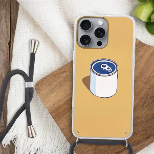 Blikje - Minimalistisch - Blauw - Illustratie Hoesje iPhone 16 Pro Max met koord klein -sfeer4