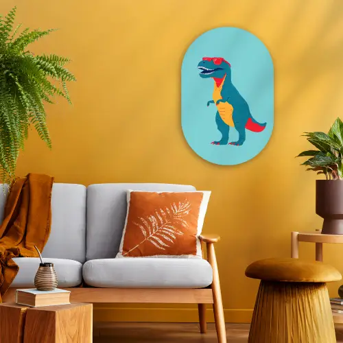 Dinosaurus - Blauw - Zonnebril Wandcirkel Ovaal Forex klein -sfeer4