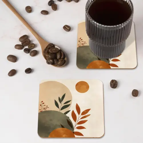 Vormen - Rond - Bladeren - Beige onderzetter kurk middel -sfeer2