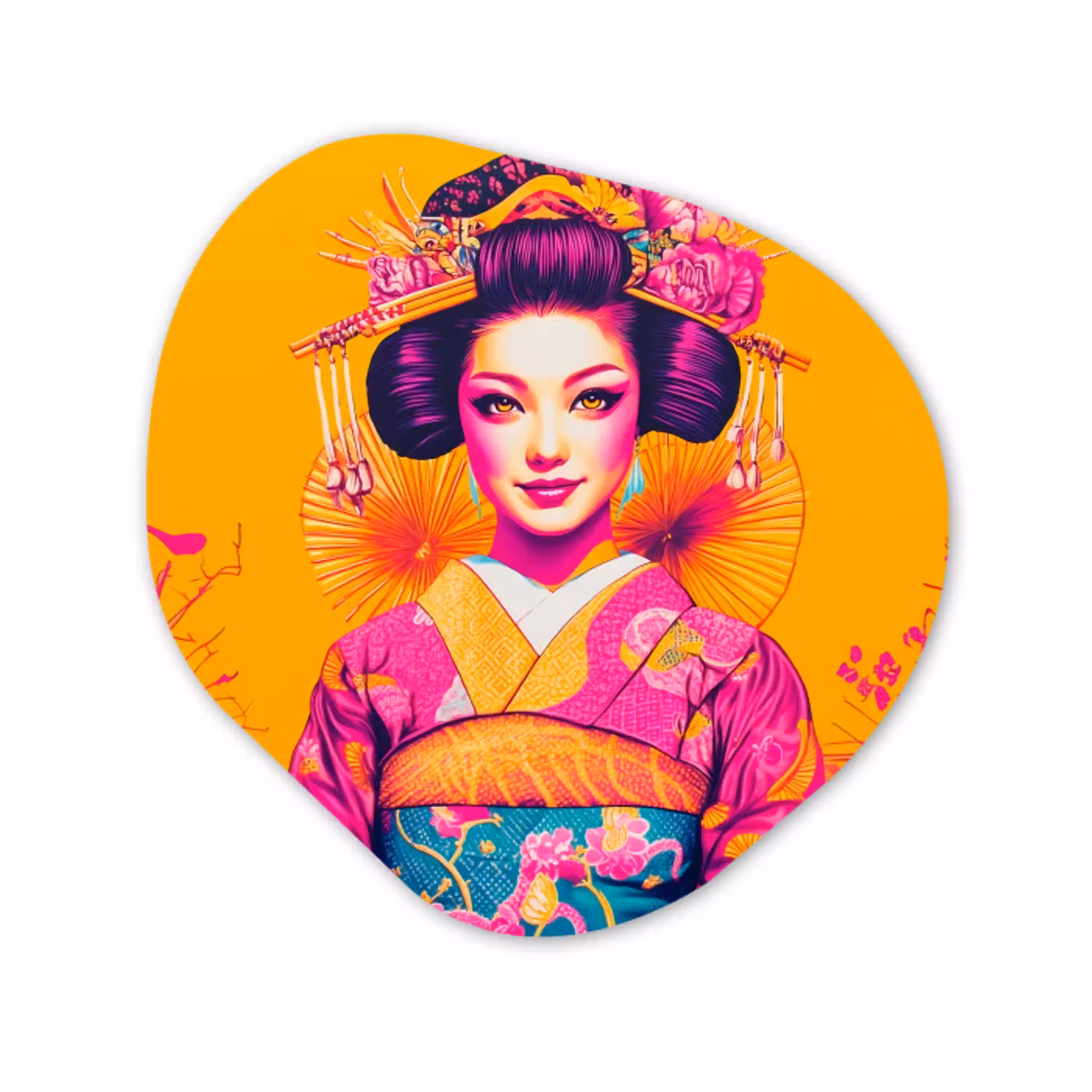 Bloemen - Vrouw - Kimono - Roze Wandcirkel Organisch Plexiglas middel -3d