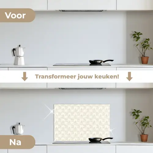 Patroon - Bloemen - Beige keuken achterwand spatscherm klein 900 -voor_na_NL
