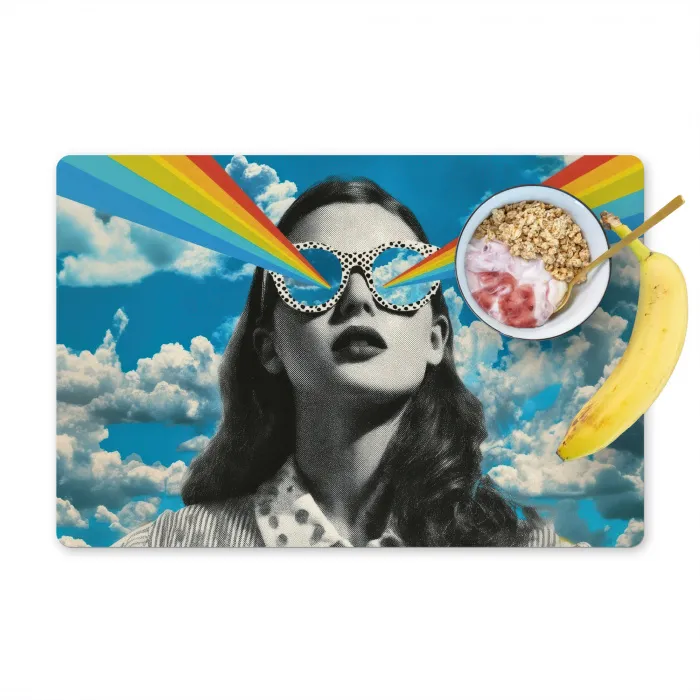 Vrouw - Bril - Regenboog - Wolken Placemat vinyl groot -zzzproduct_Kitchenyeah-website