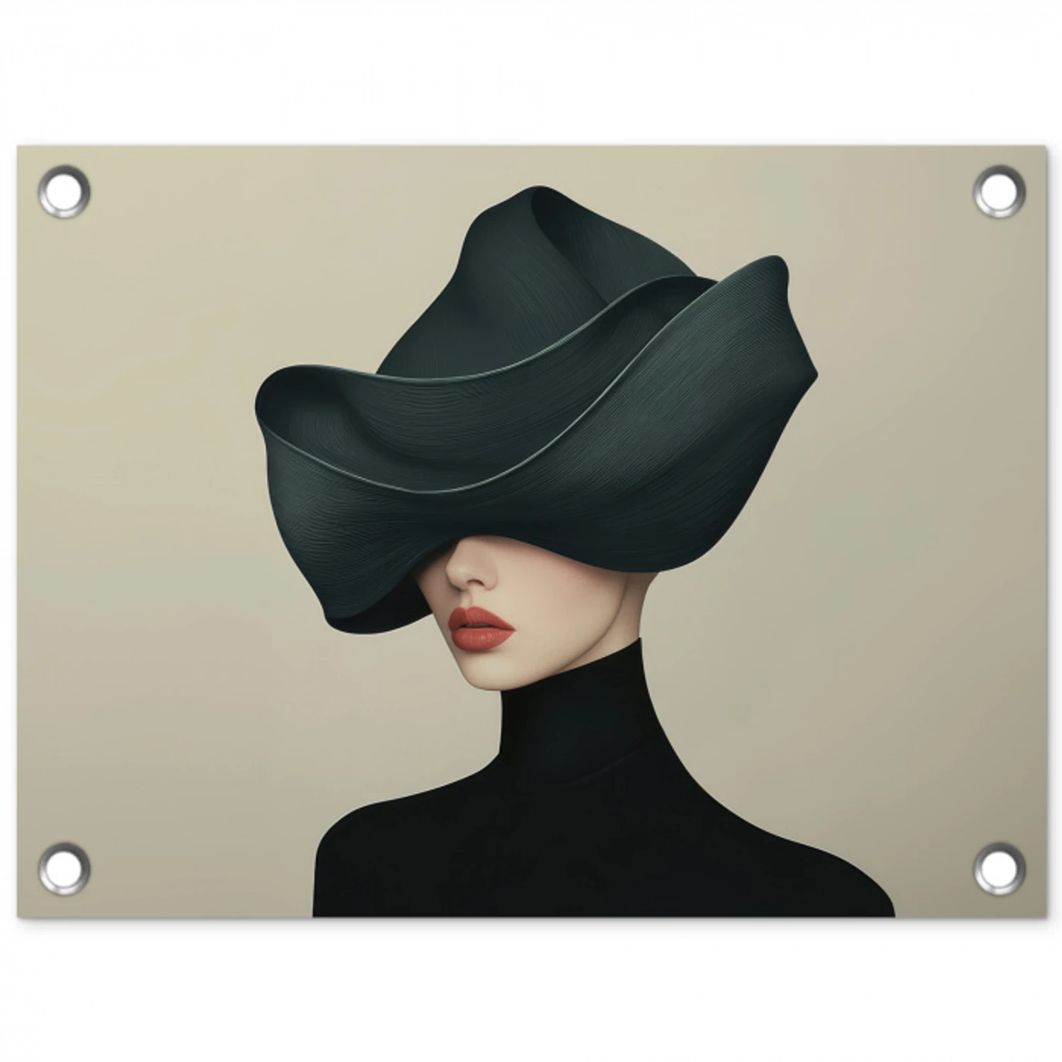 Vrouw - Groen - Hoed tuinposter los doek klein -3d