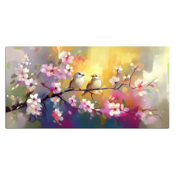 Vogels - Bloemen - Roze Muismat XXL klein -3d_leeg