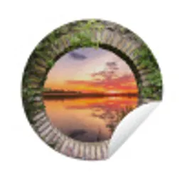 Zee - Zonsondergang - Doorkijk Wandcirkel tuinposter met ringen klein -3d