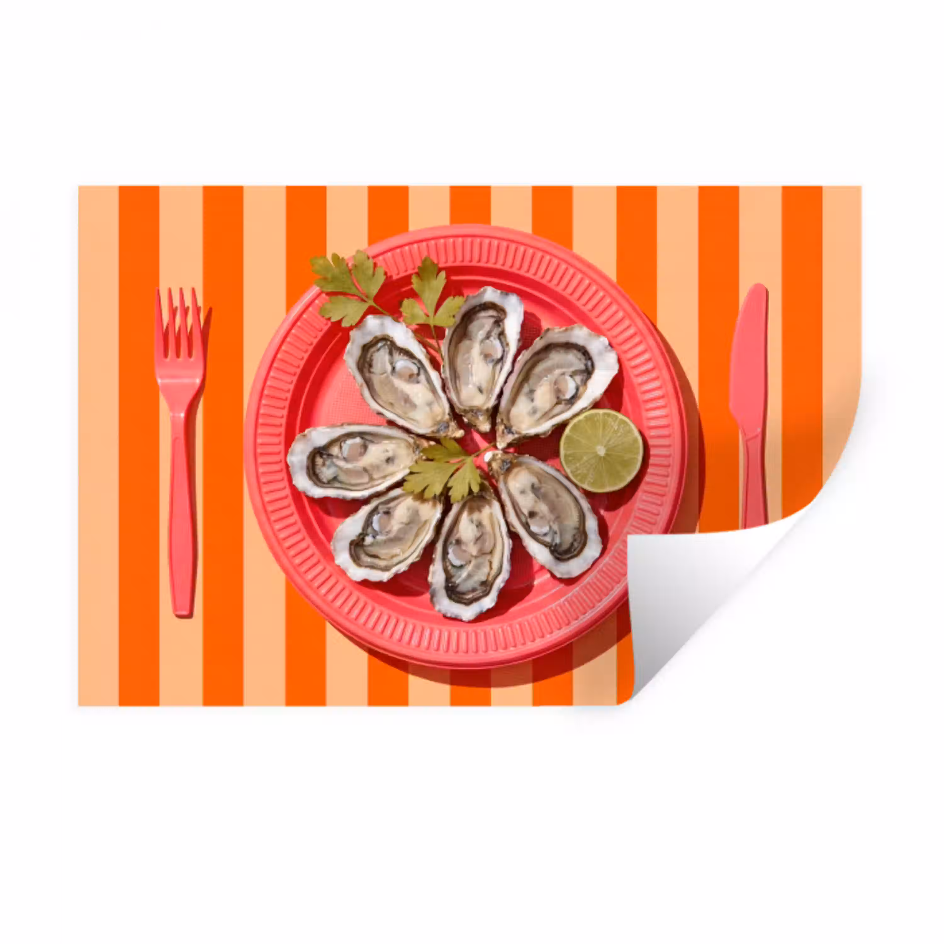 Eten - Oester - Zeevruchten - Oranje - Modern Muursticker klein -3d
