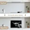Schotse Hooglander - Koe - Zwart - Wit - Dieren keuken achterwand spatscherm klein -voor_na_DE