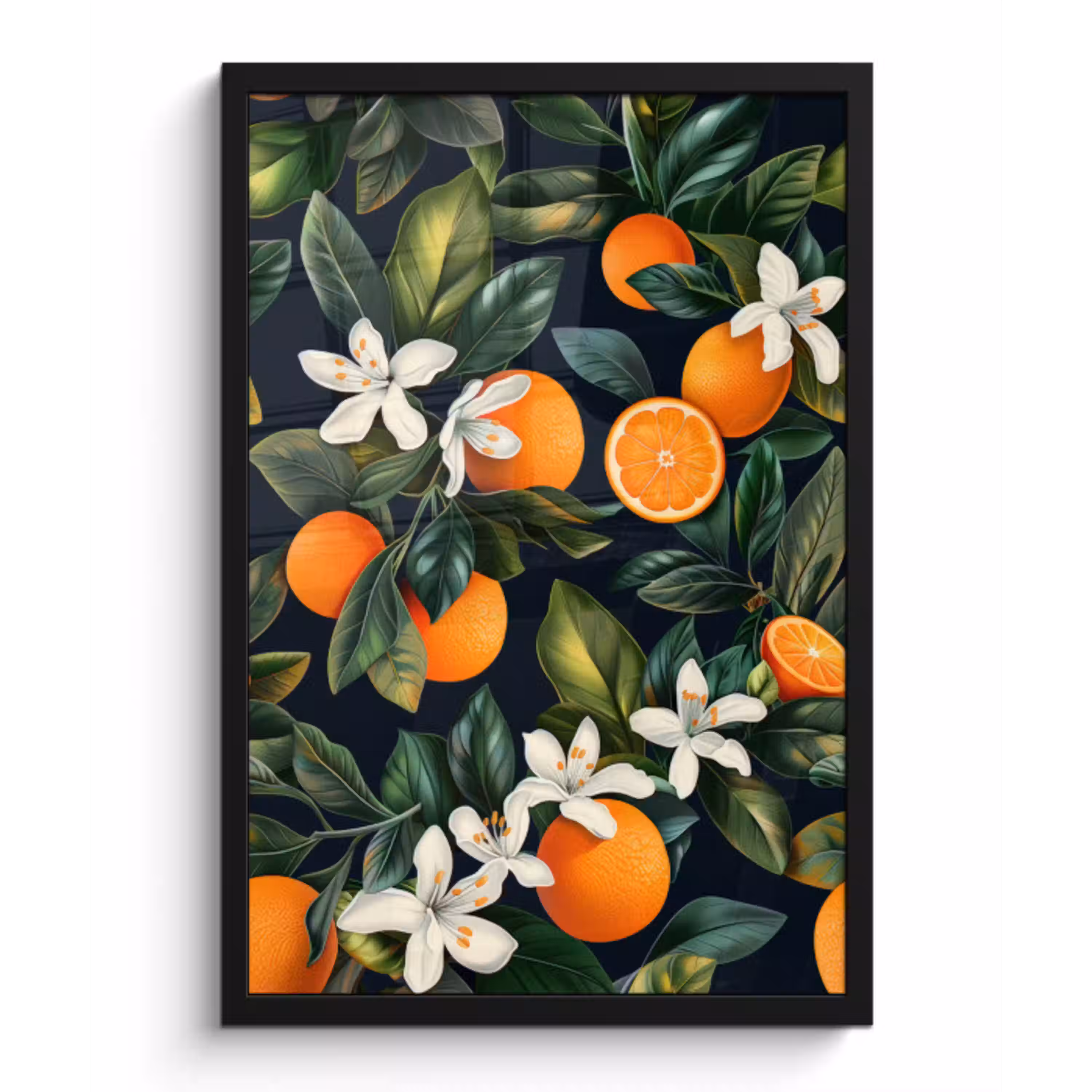 Sinaasappels - Bloesems - Bladeren - Tropisch fotolijst zwart zonder passe partout middel -3d