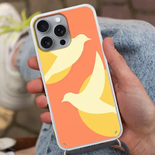 Vogels - Cirkels - Geel Hoesje iPhone 16 Pro Max met koord klein -sfeer3