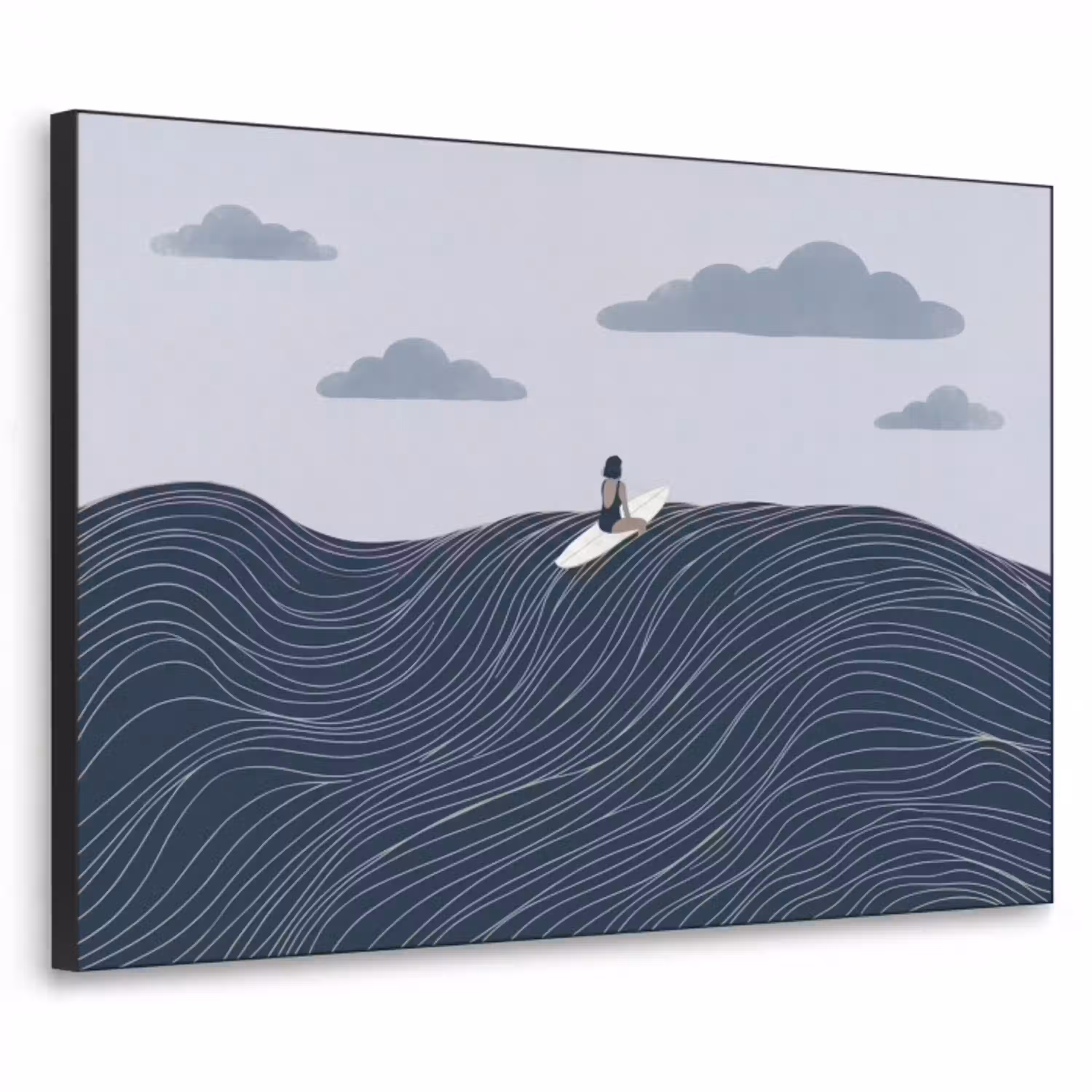 Persoon - Surfen - Oceaan - Natuur - Modern Textielframe zwart klein -3d