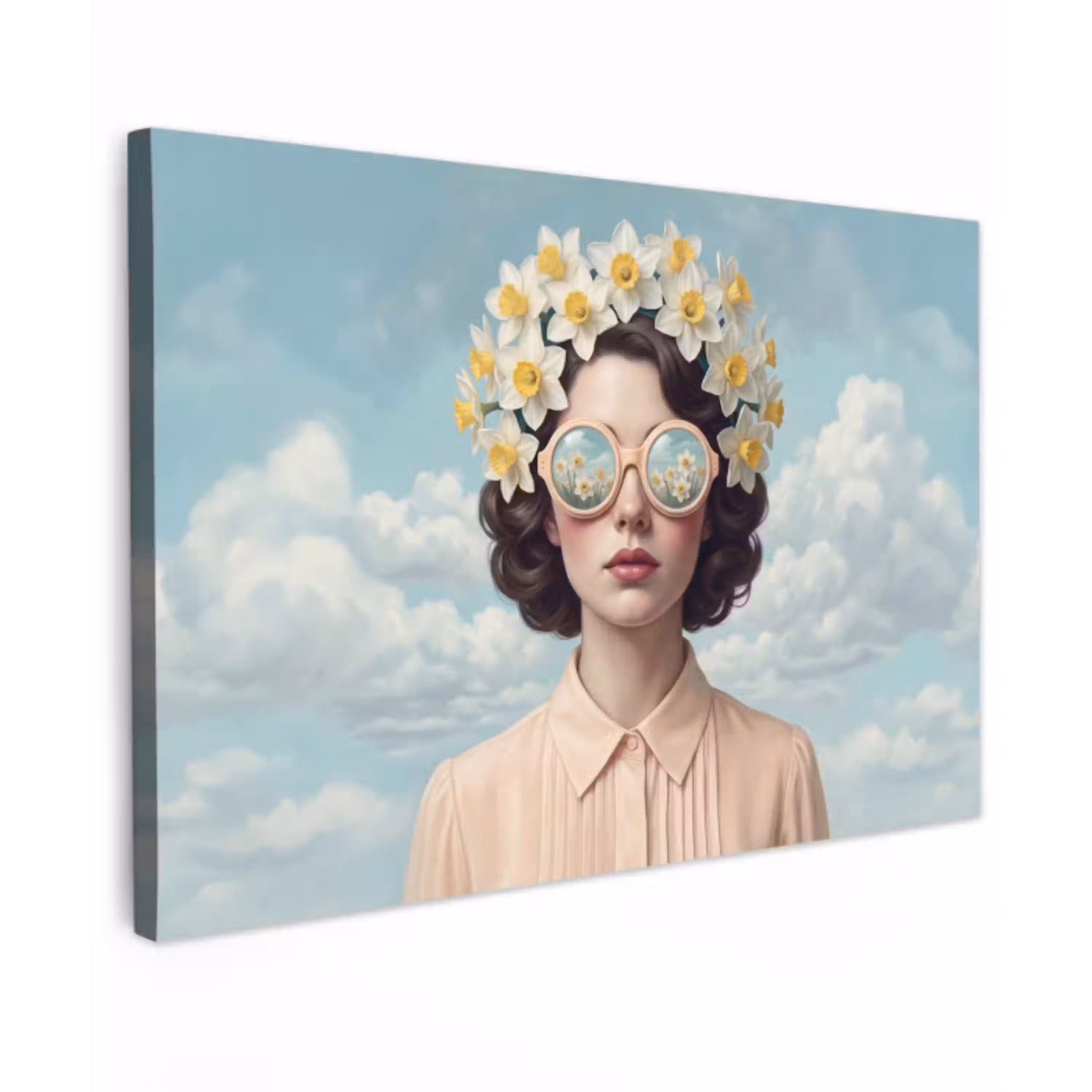 Vrouw - Narcissen - Geel Tuinposter op houten frame 2 cm dik klein -3d