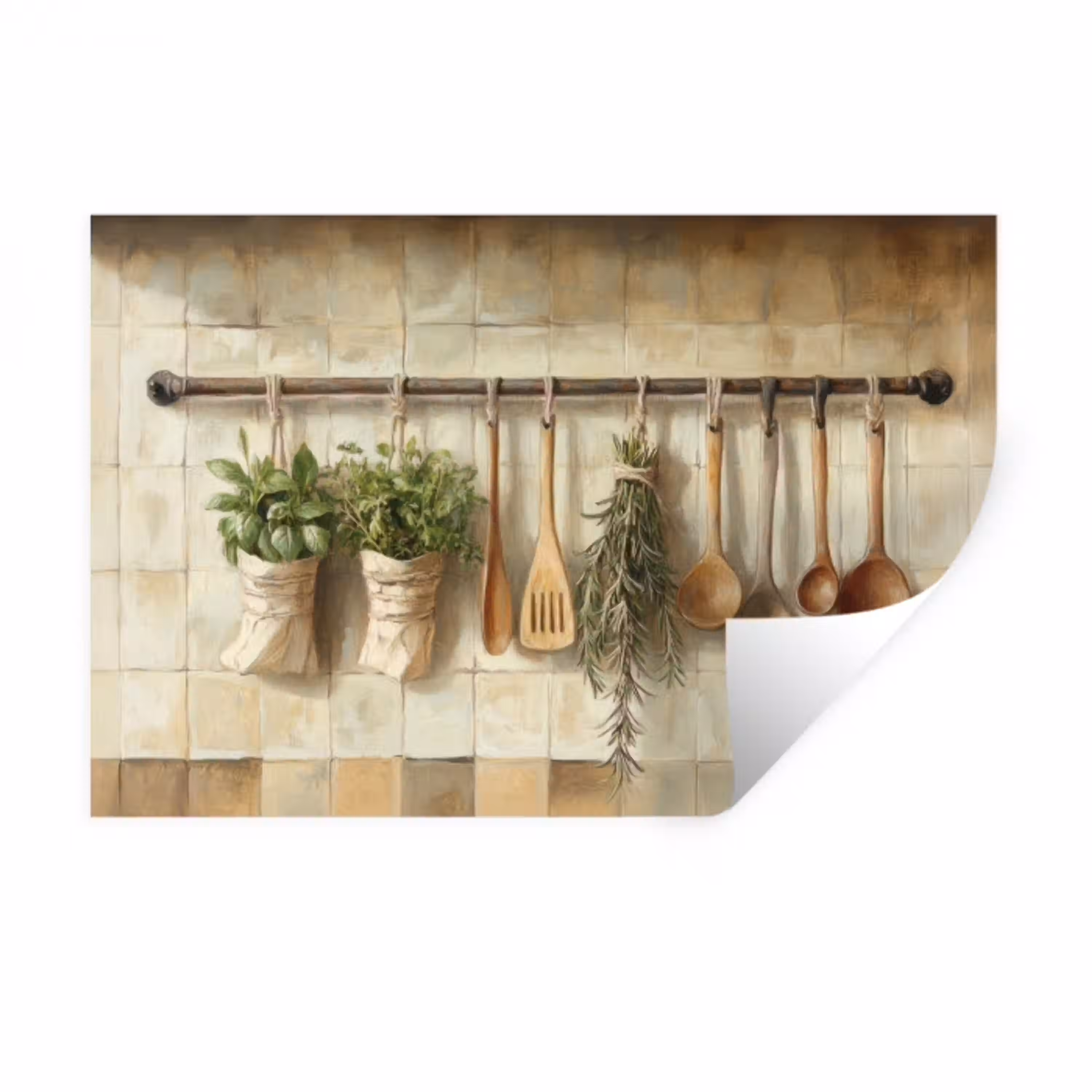 Hout - Keukengerei - Stilleven - Tegels Muursticker klein -3d