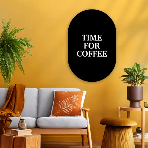 Quotes - Letters - Koffie - Zwart Wandcirkel Ovaal Glas middel -sfeer4