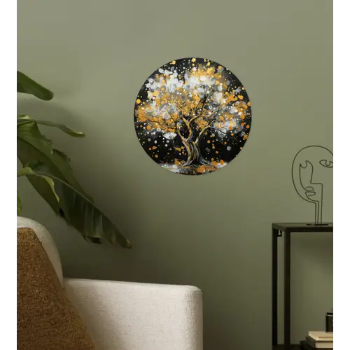 Boom - Zwart - Goud - Wit - Modern Wandcirkel behangsticker klein -sfeer2